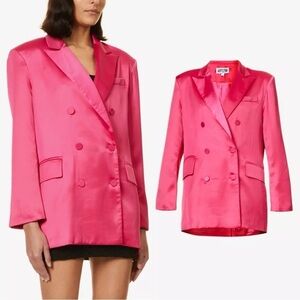 Amy Lynn Mira Double Breasted Crepe Satin Blazer in Hot Pink